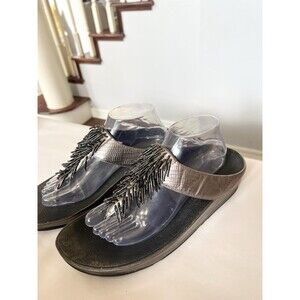 Fitflop size 10 Cha Cha Sandals Nimbus Silver Comfort Arch Support Walking